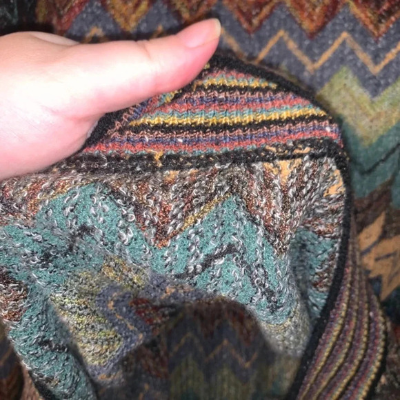 Vintage Cotton Linen Chevron  Print Multicolour Crewneck L - Picture 12 of 12